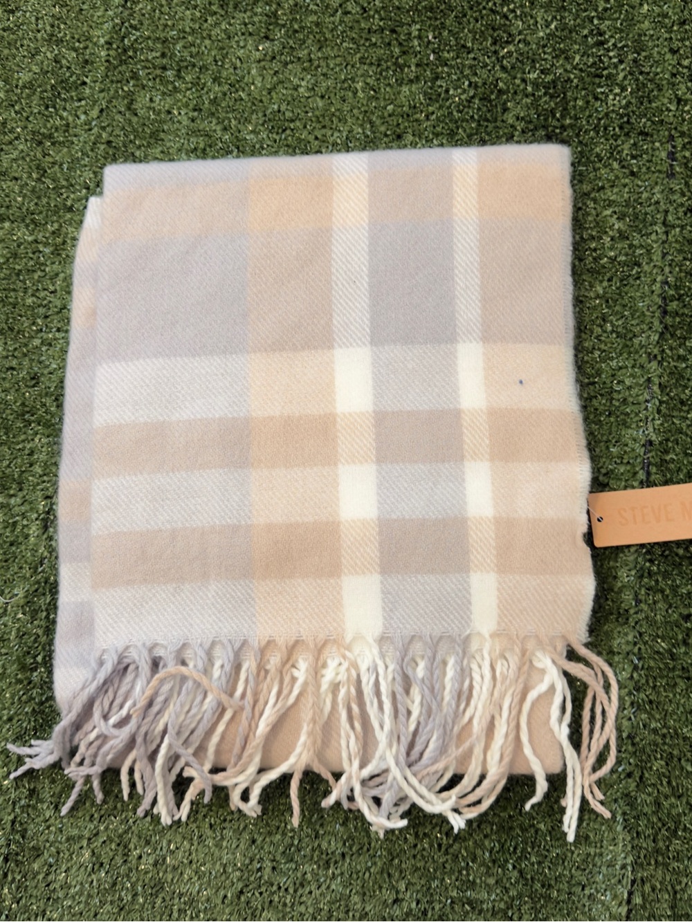 Steve Madden Beige Plaid Scarf